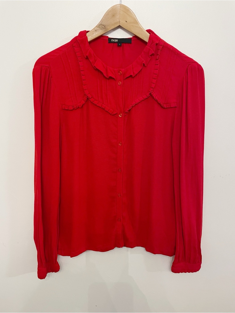 MAJE red CORETTE blouse size M - Picture 10 of 14